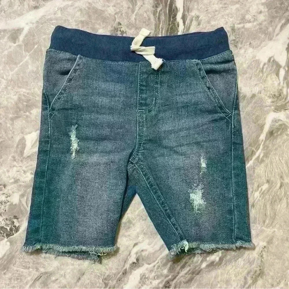 Epic Threads toddler Jersey Pull On Shorts blue denim Drawstring Size 4T